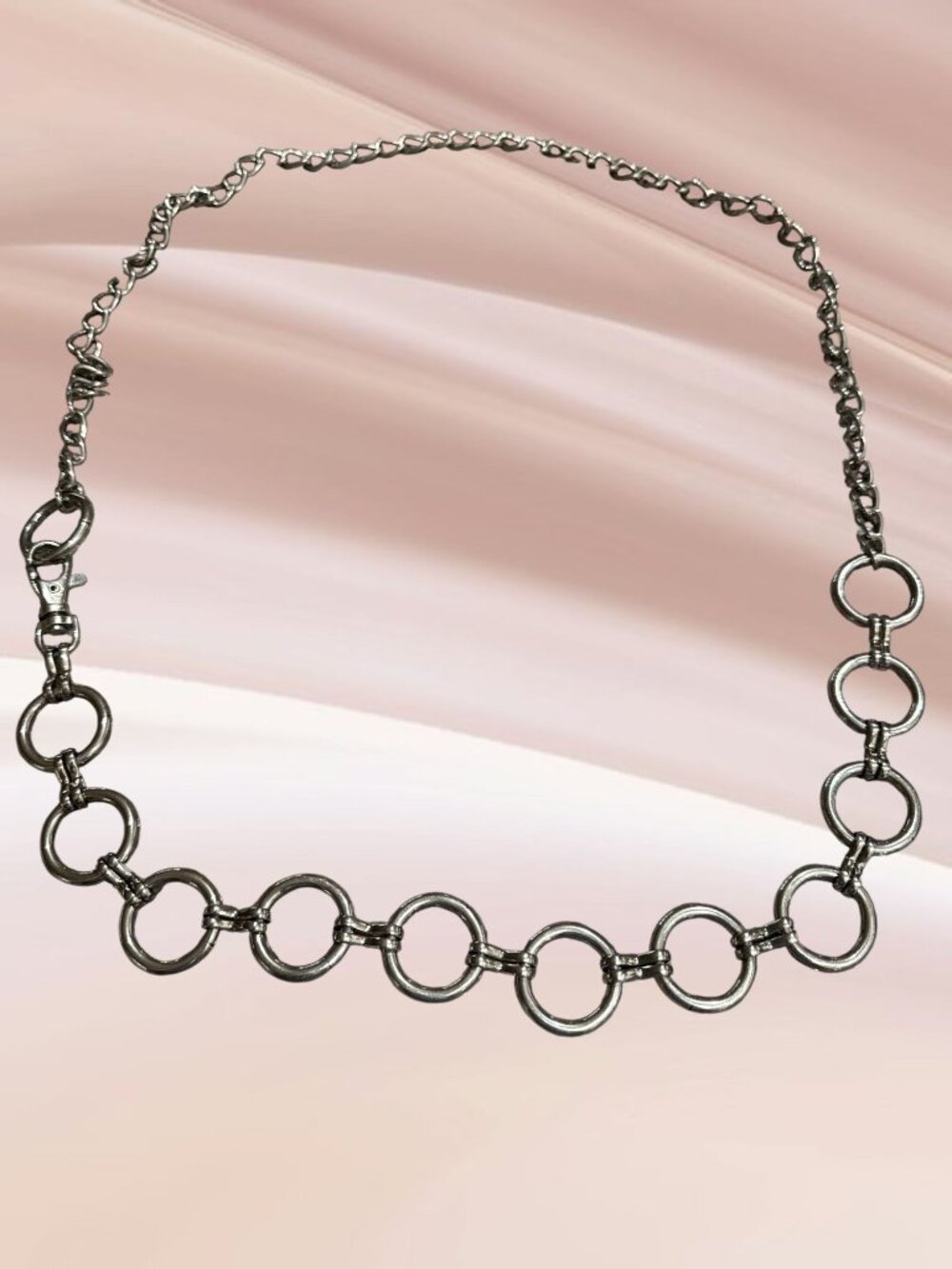 Metal Link Chain Belt With Round O-Ring Design Adjustable Length Silver Finish 4